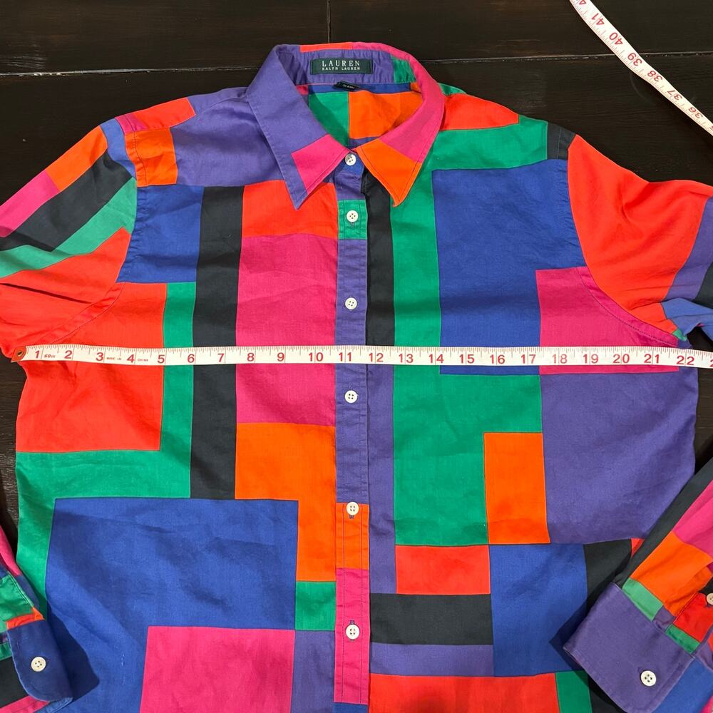 Vintage Lauren Ralph Lauren Colorblock Geometric Button Down Shirt XL - Picture 4 of 5